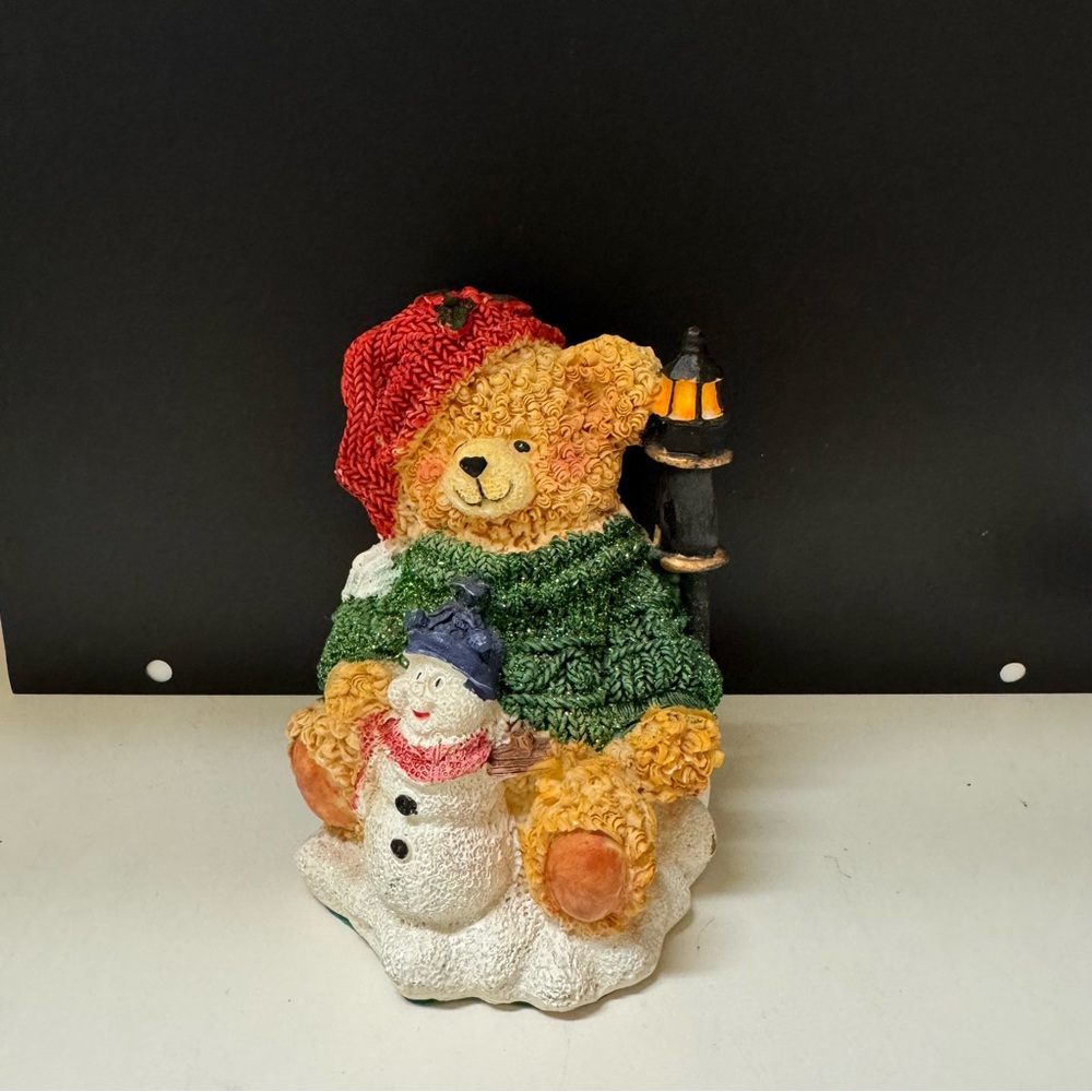 VTG Christmas Bear with Snowman Figurine 2000s Christmas Decor